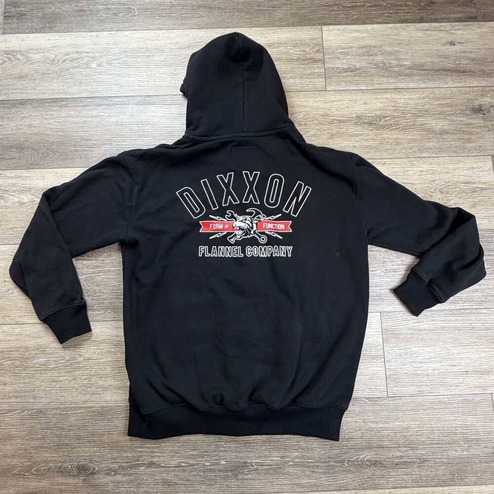 DIXXON Hoodie Mens Medium Black Full Zip Graphic Flannel Fleece Sweatshirt